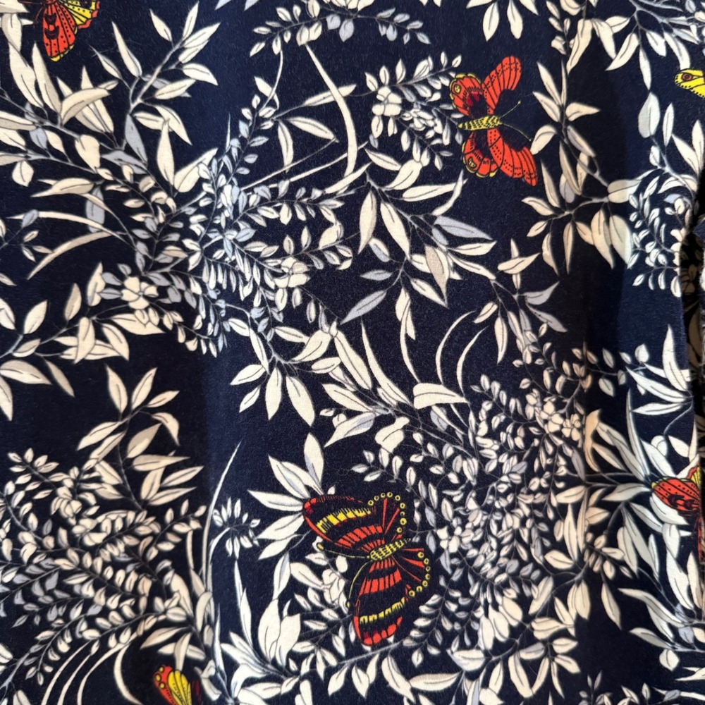 Talbots Navy Butterfly Botanical Long Sleeve Jersey Knit Top Large 95% Cotton - Picture 6 of 7